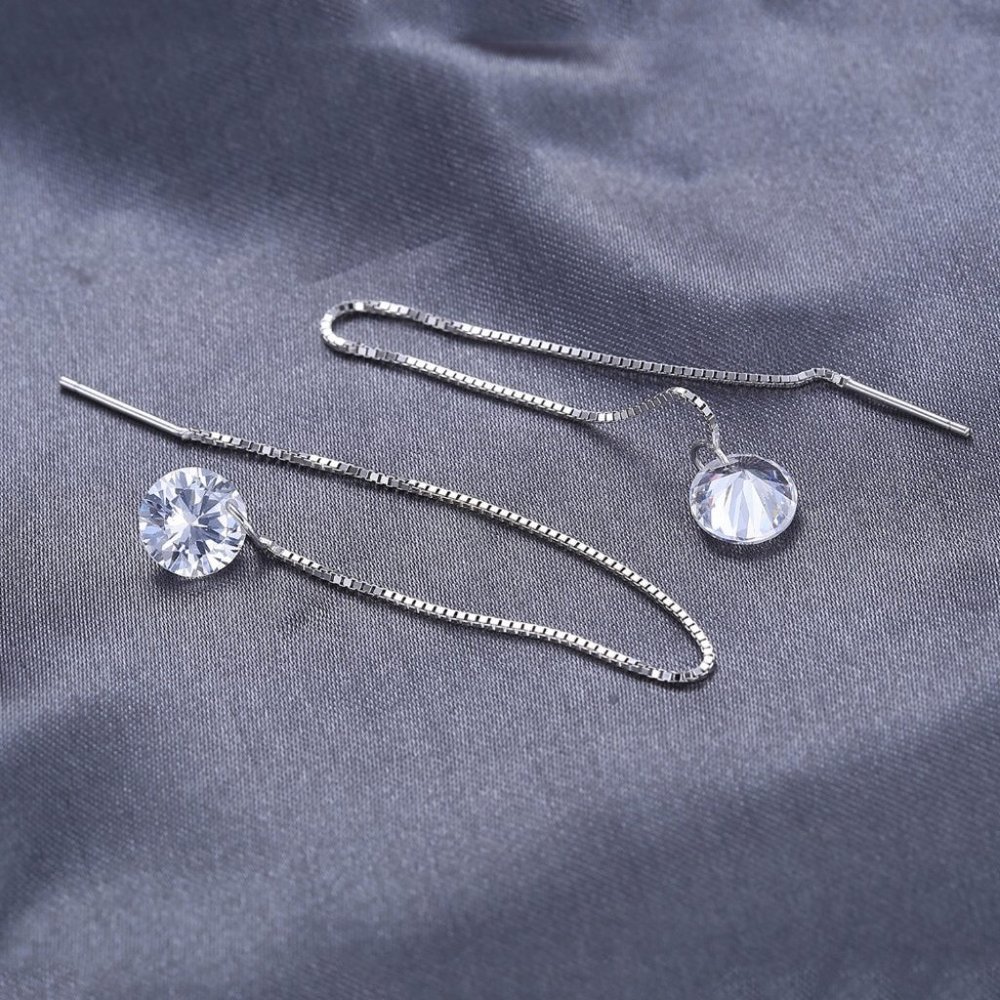 *925 Sterling Silver 4CT Diamond Chain Earrings - Picture 3 of 5